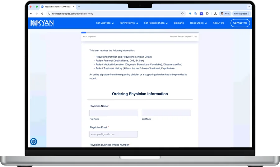 HIPAA-compliant medical test order form