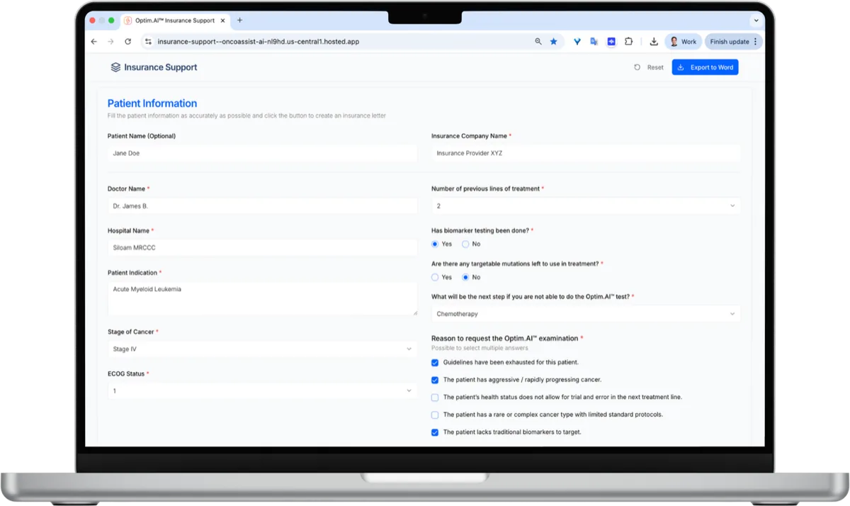 Insurance justification support tool interface